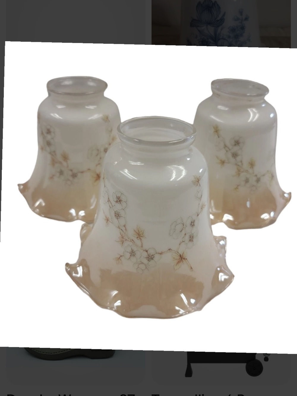 Unbranded Cream & Peach Floral Glass Lantern Shade, Set of 3